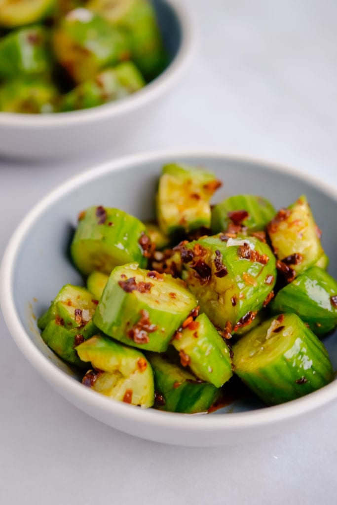 Spicy cucumber salad with homemade chili oil