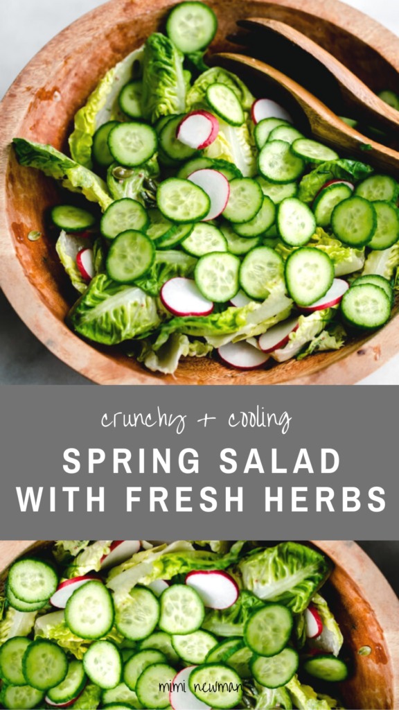 Spring salad with herbs, cucumber, and a creamy vinaigrette
