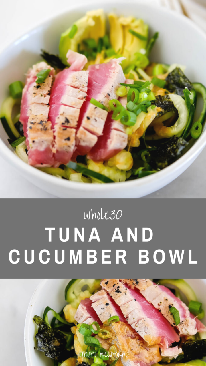 Seared Tuna Salad with Cucumbers and Ginger Dressing - pescatarian Whole30 recipe