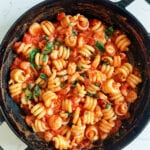 trottole pasta with a shrimp marinara sauce